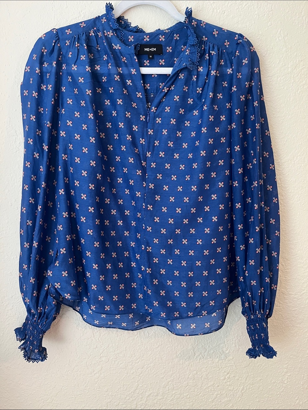 ME+EM Navy Blue Floral-Print Long Sleeve Blouse